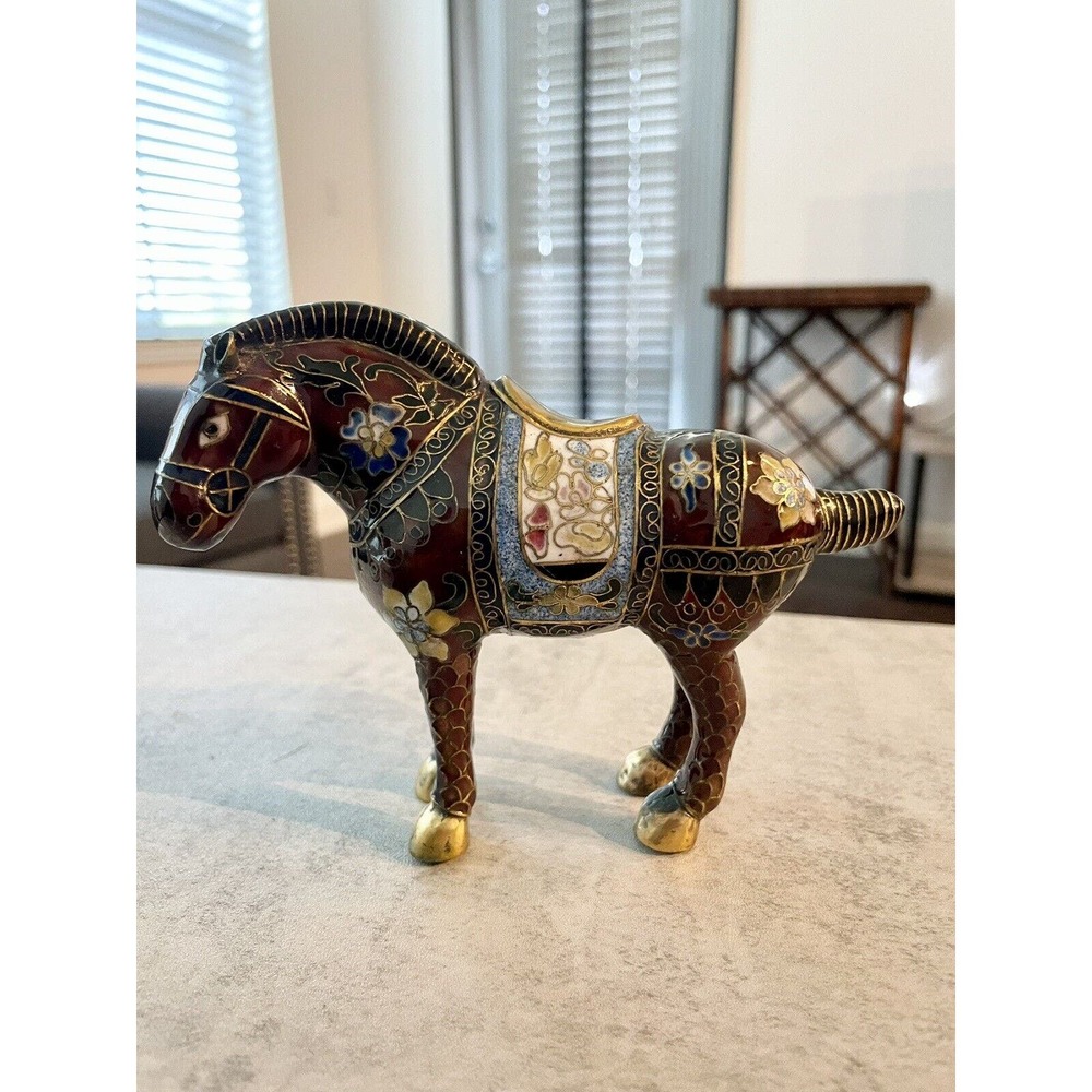 Vintage Chinese Cloisonné Tang Horse Sculpture Figurine Home/Office Collections